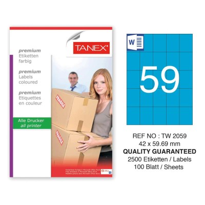 Tanex TW-2059 42x59,69mm Mavi Pastel Laser Etiket 100 Lü