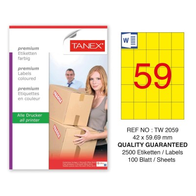 Tanex TW-2059 42x59,69mm Sarı Pastel Laser Etiket 100 Lü Paket