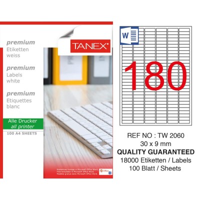 Tanex TW-2060 30x9mm Sökülebilir Etiket 100 Lü