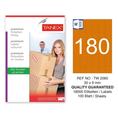 Tanex TW-2060 30x9mm Turuncu Pastel Laser Etiket 100 Lü