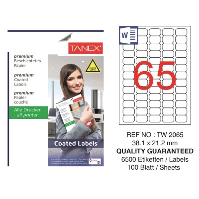 Tanex TW-2065 38.1x21.2mm Kuşe Laser Etiket 100 Lü Paket