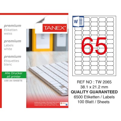 Tanex TW-2065 38,1x21,2mm Sökülebilir Etiket 100 Lü