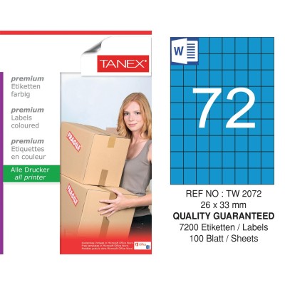 Tanex TW-2072 26,25x33mm Mavi Pastel Laser Etiket 100 Lü