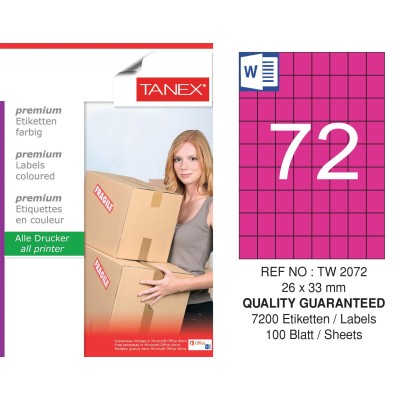 Tanex TW-2072 26,25x33mm Pembe Pastel Laser Etiket 100 Lü