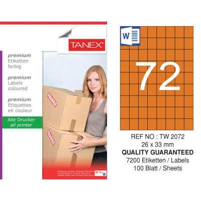 Tanex TW-2072 26,25x33mm Turuncu Pastel Laser Etiket 100 Lü