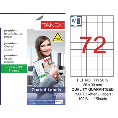 Tanex TW-2072 26x33mm Kuşe Laser Etiket 100 Lü Paket