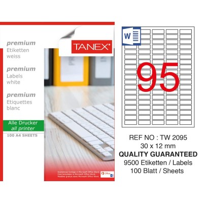 Tanex TW-2095 30x12 mm Laser Etiket 100 Ad.