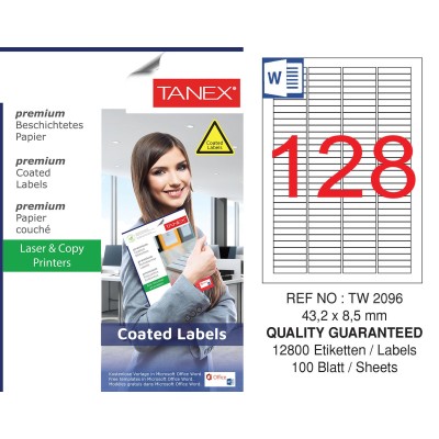 Tanex TW-2096 43.2x8.5mm Kuşe Laser Etiket 100 Lü Paket