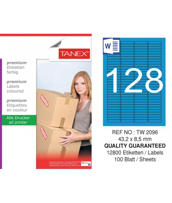 Tanex TW-2096 43,2x8,5mm Mavi Pastel Laser Etiket 100 Lü