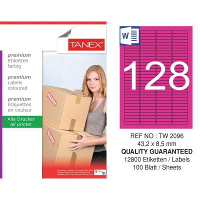 Tanex TW-2096 43,2x8,5mm Pembe Pastel Laser Etiket 100 Lü