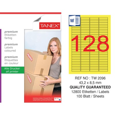 Tanex TW-2096 43,2x8,5mm Sarı Pastel Laser Etiket 100 Lü Paket