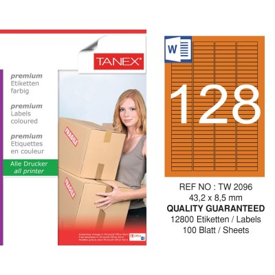 Tanex TW-2096 43,2x8,5mm Turuncu Pastel Laser Etiket 100 Lü