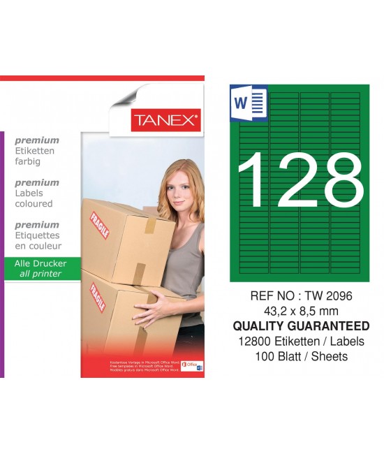 Tanex TW-2096 43,2x8,5mm Yeşil Pastel Laser Etiket 100 Lü