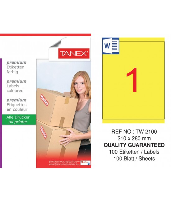 Tanex TW-2100 210x280mm Sarı Pastel Laser Etiket 100 Lü Paket