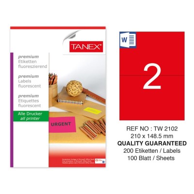 Tanex TW-2102 210x148,5 mm Kırmızı Floresan Laser Etiket 100 Lü