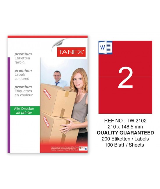 Tanex TW-2102 210x148,5mm Kırmızı Pastel Laser Etiket 100 Lü