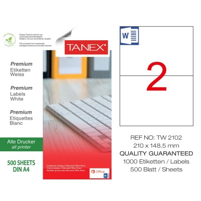 Tanex Tw-2102 210x148.5mm Laser Etiket 500 Lü