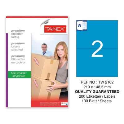 Tanex TW-2102 210x148,5mm Mavi Pastel Laser Etiket 100 Lü