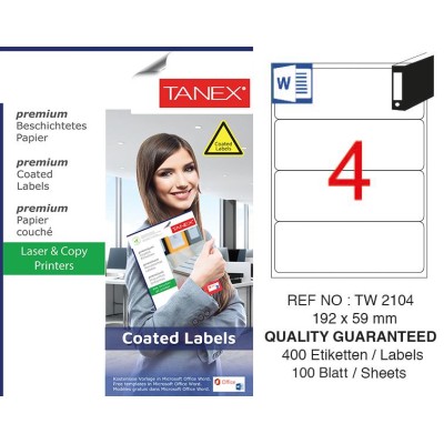 Tanex TW-2104 192x59mm Kuşe Laser Etiket 100 Lü Paket