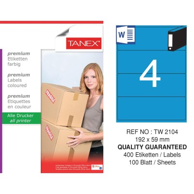 Tanex TW-2104 192x59mm Mavi Pastel Laser Etiket 100 Lü