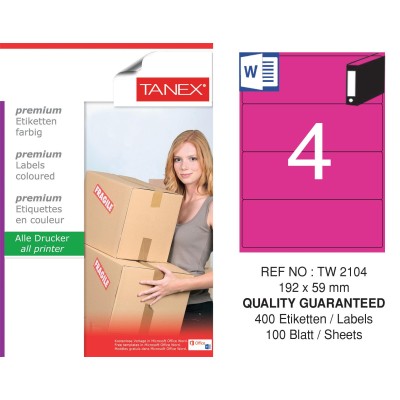 Tanex TW-2104 192x59mm Pembe Pastel Laser Etiket 100 Lü