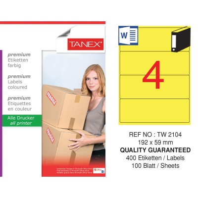 Tanex TW-2104 192x59mm Sarı Pastel Laser Etiket 100 Lü Paket