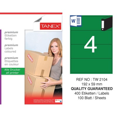 Tanex TW-2104 192x59mm Yeşil Pastel Laser Etiket 100 Lü