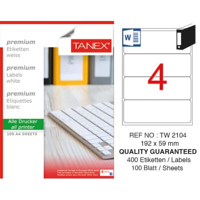 Tanex TW- 2104  Laser Etiket 100 Lü Paket