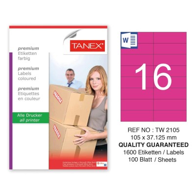 Tanex TW-2105 105x37.125mm Pembe Pastel Laser Etiket 100 Lü