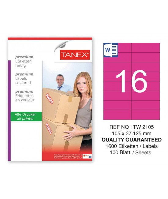 Tanex TW-2105 105x37.125mm Pembe Pastel Laser Etiket 100 Lü