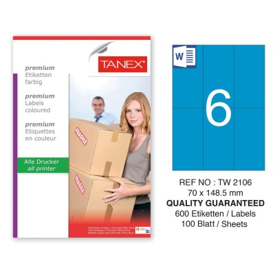 Tanex TW-2106 70x148,5mm Mavi Pastel Laser Etiket 100 Lü