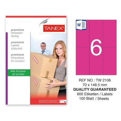 Tanex TW-2106 70x148.5mm Pembe Pastel Laser Etiket 100 Lü