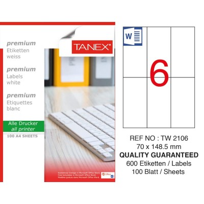 Tanex TW-2106 70x148,5mm Sökülebilir Etiket 100 Lü