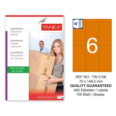 Tanex TW-2106 70x148,5mm Turuncu Pastel Laser Etiket 100 Lü