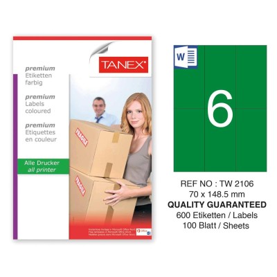 Tanex TW-2106 70x148,5mm Yeşil Pastel Laser Etiket 100 Lü