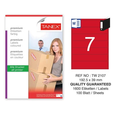 Tanex TW-2107 192,5x39mm Kırmızı Pastel Laser Etiket 100 Lü