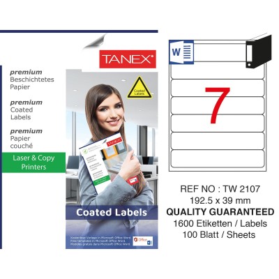 Tanex TW-2107 192.5x39mm Kuşe Laser Etiket 100 Lü Paket