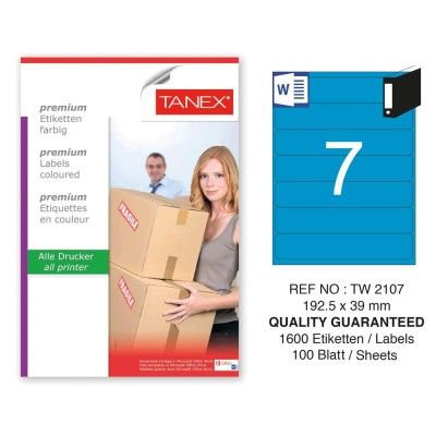 Tanex TW-2107 192,5x39mm Mavi Pastel Laser Etiket 100 Lü