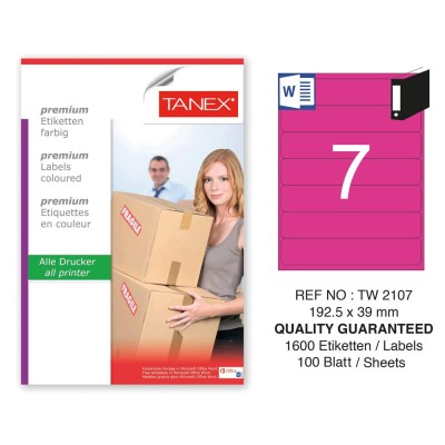 Tanex TW-2107 192.5x39mm Pembe Pastel Laser Etiket 100 Lü