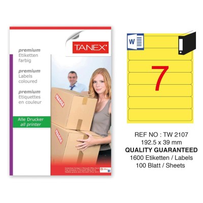 Tanex TW-2107 192,5x39mm Sarı Pastel Laser Etiket 100 Lü Paket