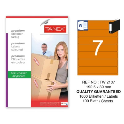 Tanex TW-2107 192,5x39mm Turuncu Pastel Laser Etiket 100 Lü