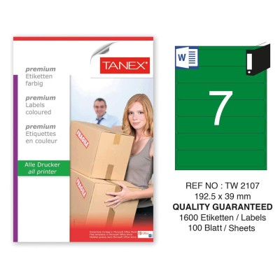 Tanex TW-2107 192,5x39mm Yeşil Pastel Laser Etiket 100 Lü