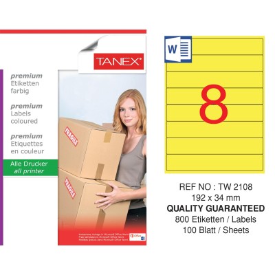 Tanex TW-2108 192x34mm Sarı Pastel Laser Etiket 100 Lü Paket