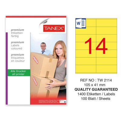 Tanex TW-2114 105x41mm Sarı Pastel Laser Etiket 100 Lü Paket