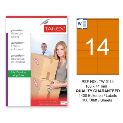 Tanex TW-2114 105x41mm Turuncu Pastel Laser Etiket 100 Lü