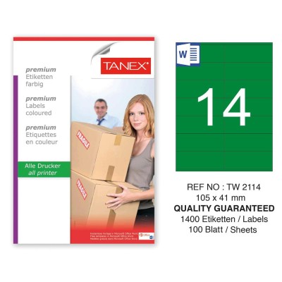 Tanex TW-2114 105x41mm Yeşil Pastel Laser Etiket 100 Lü