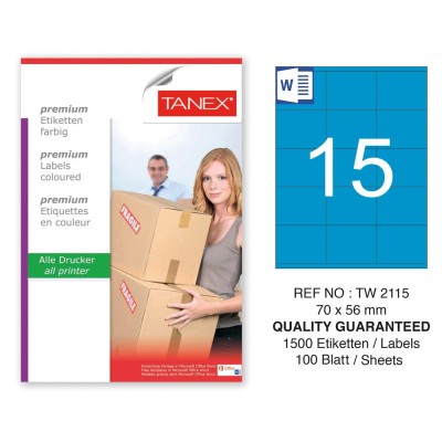 Tanex TW-2115 70x56mm Mavi Pastel Laser Etiket 100 Lü