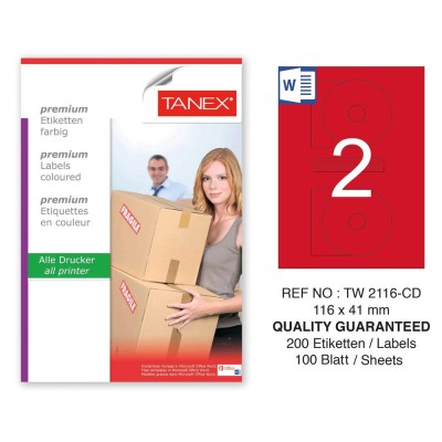 Tanex TW-2116 116x41mm Kırmızı Pastel Laser Etiket 100 Lü