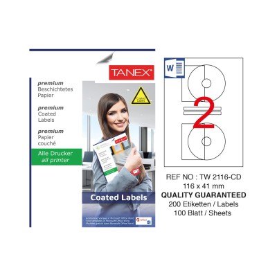 Tanex TW-2116 116x41mm Kuşe Laser Etiket 100 Lü Paket