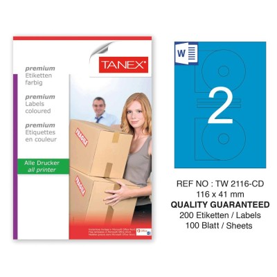 Tanex TW-2116 116x41mm Mavi Pastel Laser Etiket 100 Lü